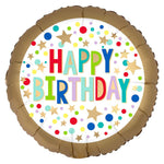 18"/Ø45cm Folienballon "Happy Birthday" Punkte Gold