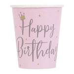 Pappbecher Happy Birthday Schwan Pink 266ml/8Stk.