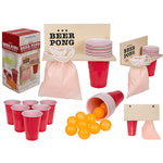Beer Pong mit Holzablage, 12 Becher + 12 Bälle