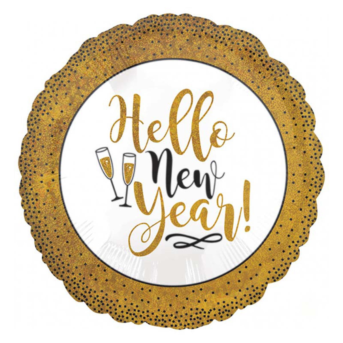 18"/Ø45cm Folienballon "Hello New Year" Glitzer | Gold
