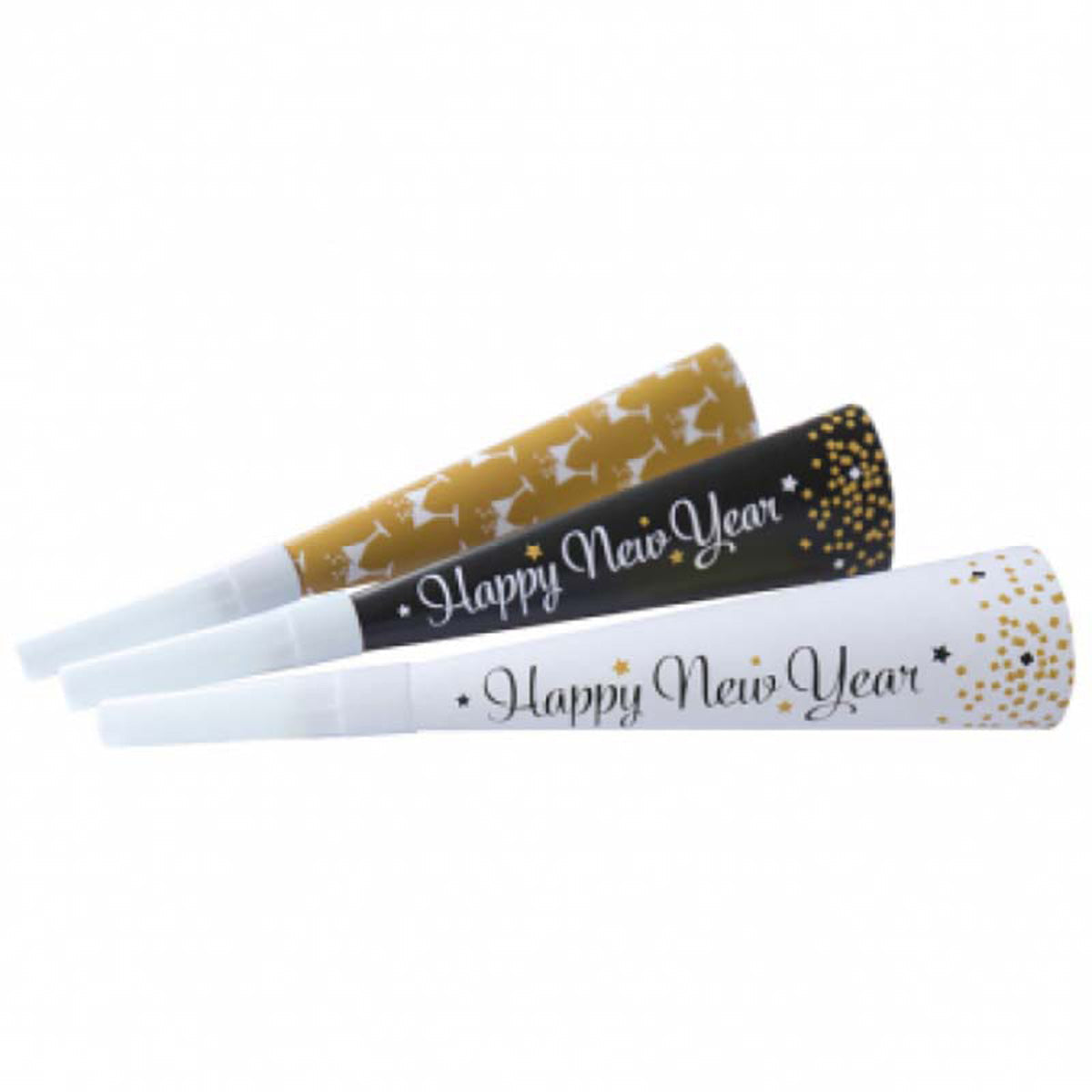 Happy New Year - Partytröten | 3 Stück, 22 cm