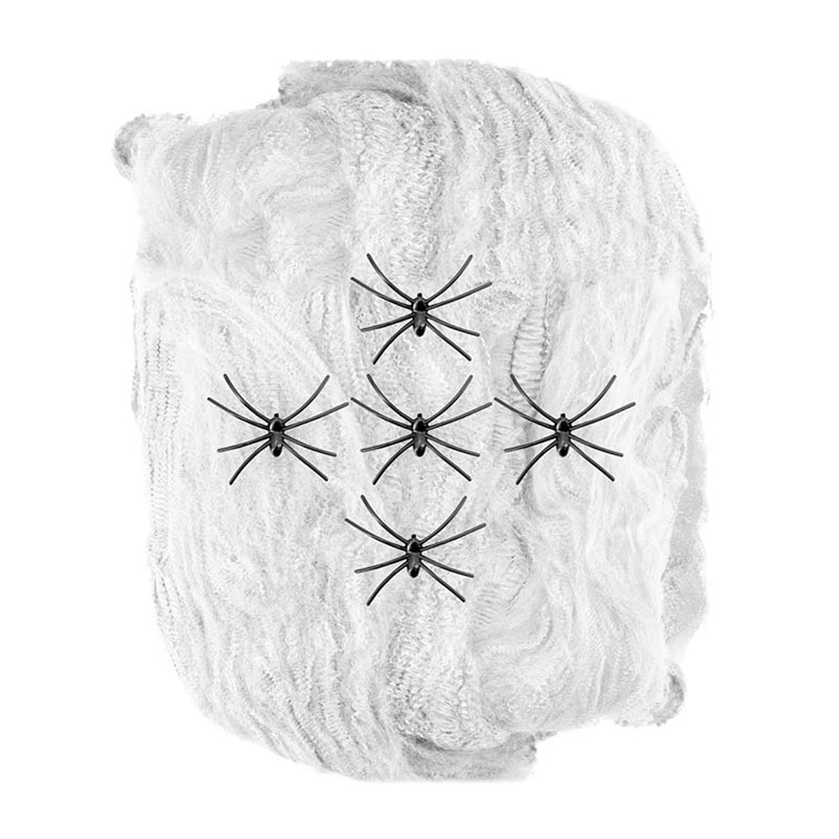 Spinnennetz Weiß 100g mit 5 Spinnen