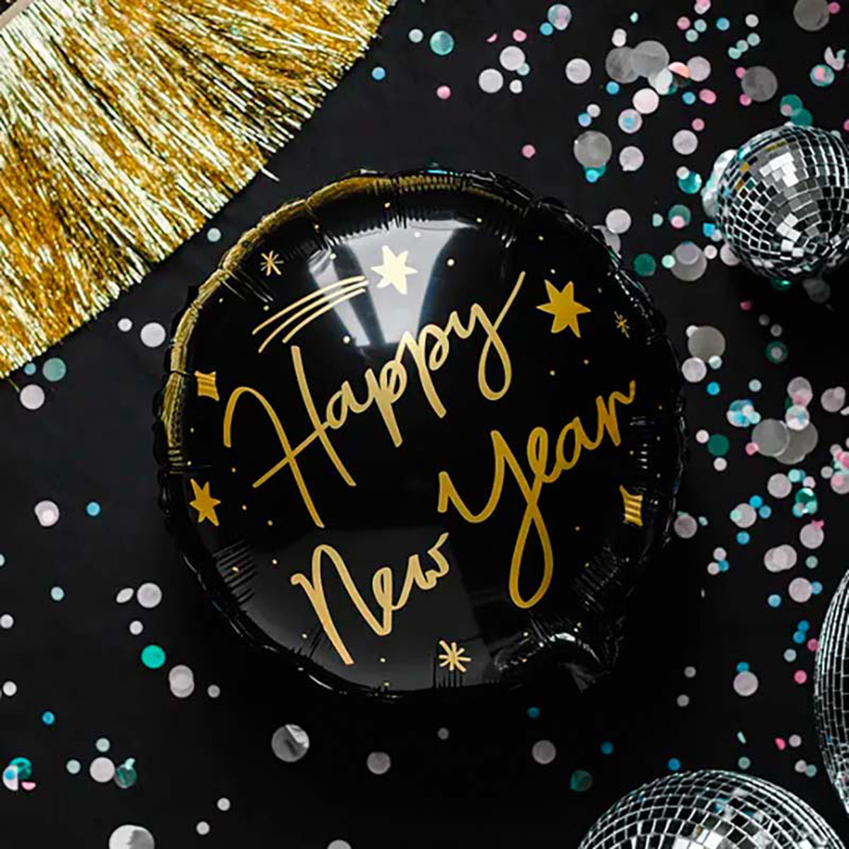 18"/Ø45cm Folienballon "Happy New Year" | Schwarz