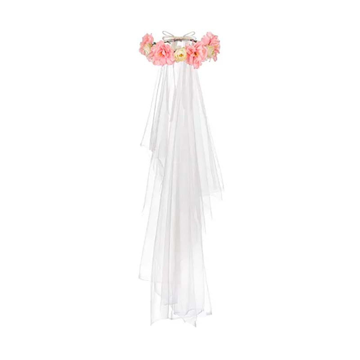 Haarreif Blumenkranz 17cm mit Schleier rosa/creme