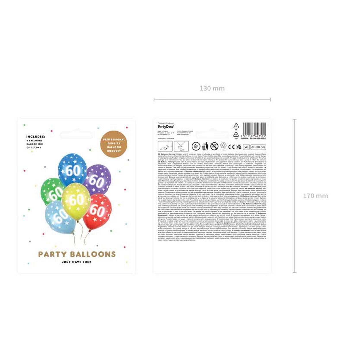 6 Stk. Latexballon Ø30cm "Happy Birthday" | Zahl #60