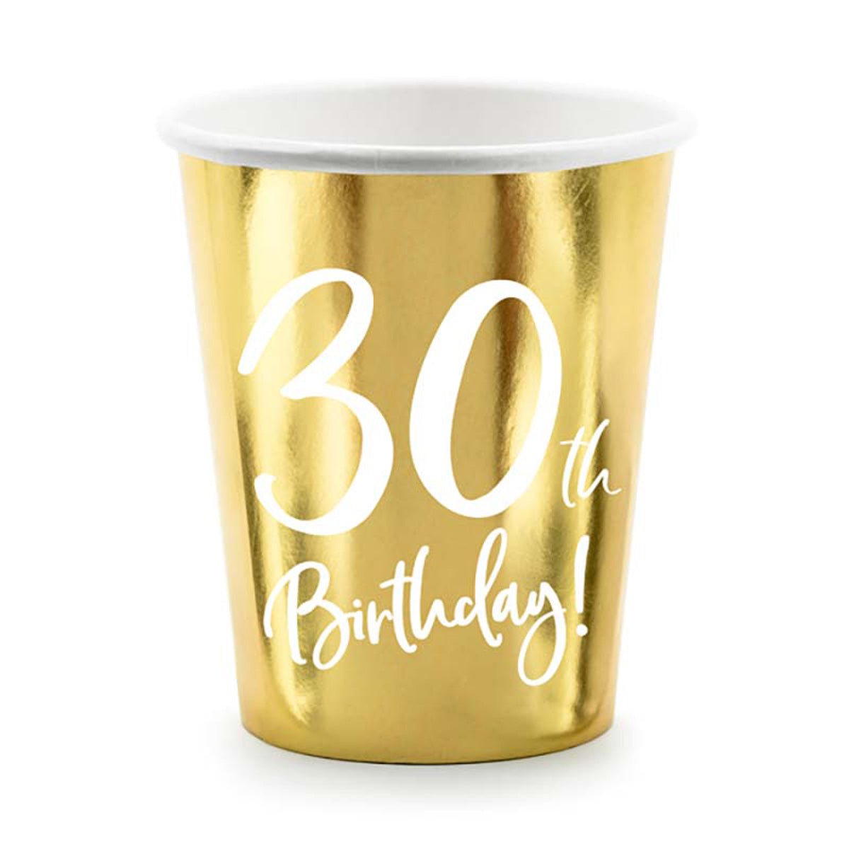 Pappbecher Happy Birthday #30 220ml/6Stk. Gold