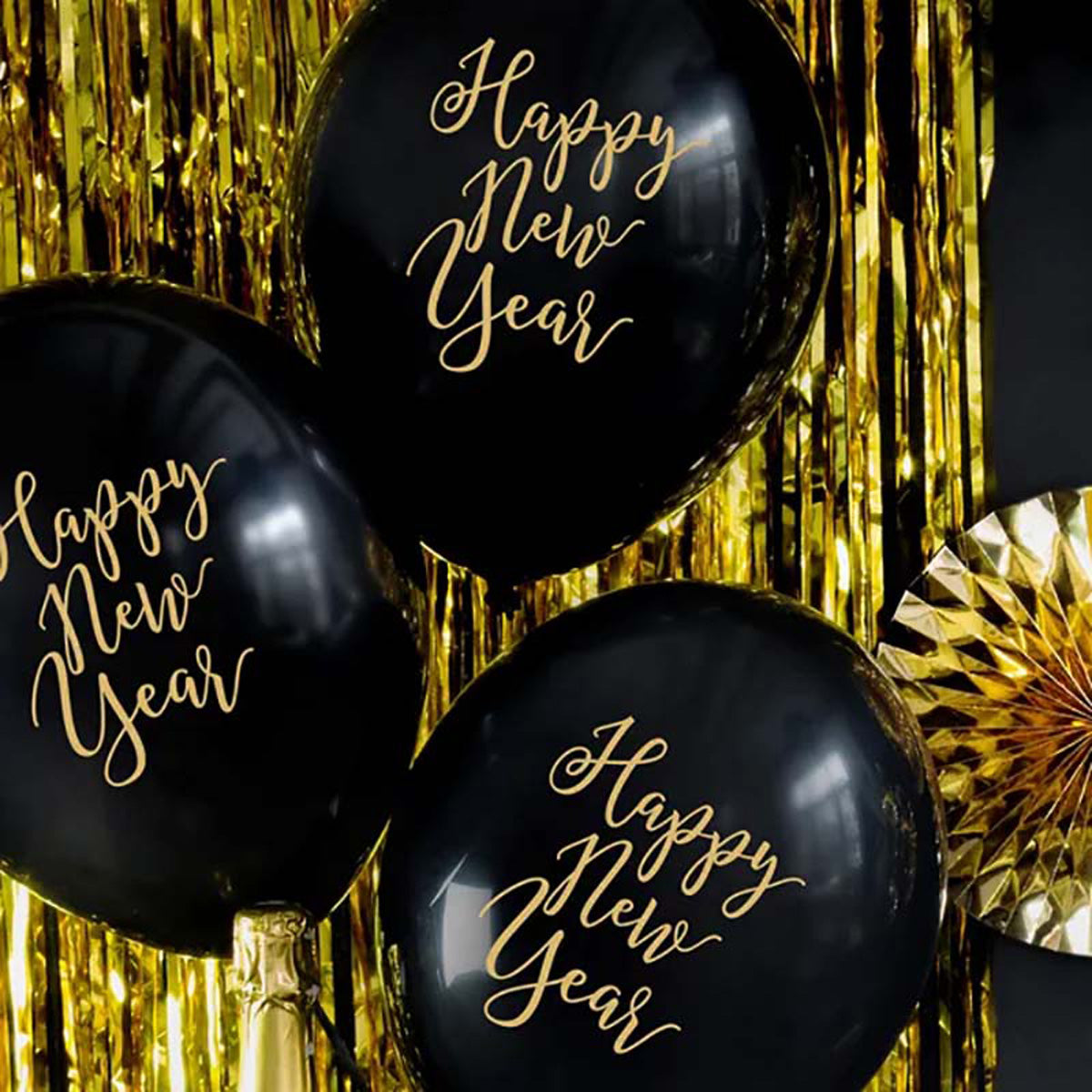 6 Stk. Luftballon Ø30cm "Happy New Year" | Schwarz
