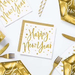 Servietten "Happy New Year" 20Stk/33x33cm | Weiß/Gold