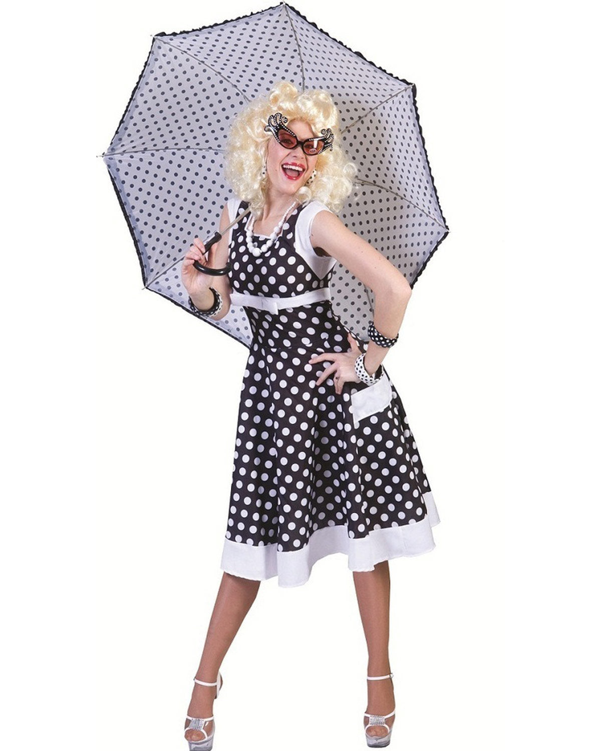 Fifties Polka Dot Petticoat Kleid für Damen | Schwarz Weiß