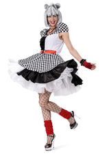 Clown Kostüm "Karierte Suzanna" für Damen | Schwarz Weiß - Kleid und Gürtel