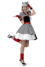 Clown Kostüm "Karierte Suzanna" für Damen | Schwarz Weiß - Kleid und Gürtel