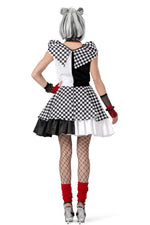 Clown Kostüm "Karierte Suzanna" für Damen | Schwarz Weiß - Kleid und Gürtel