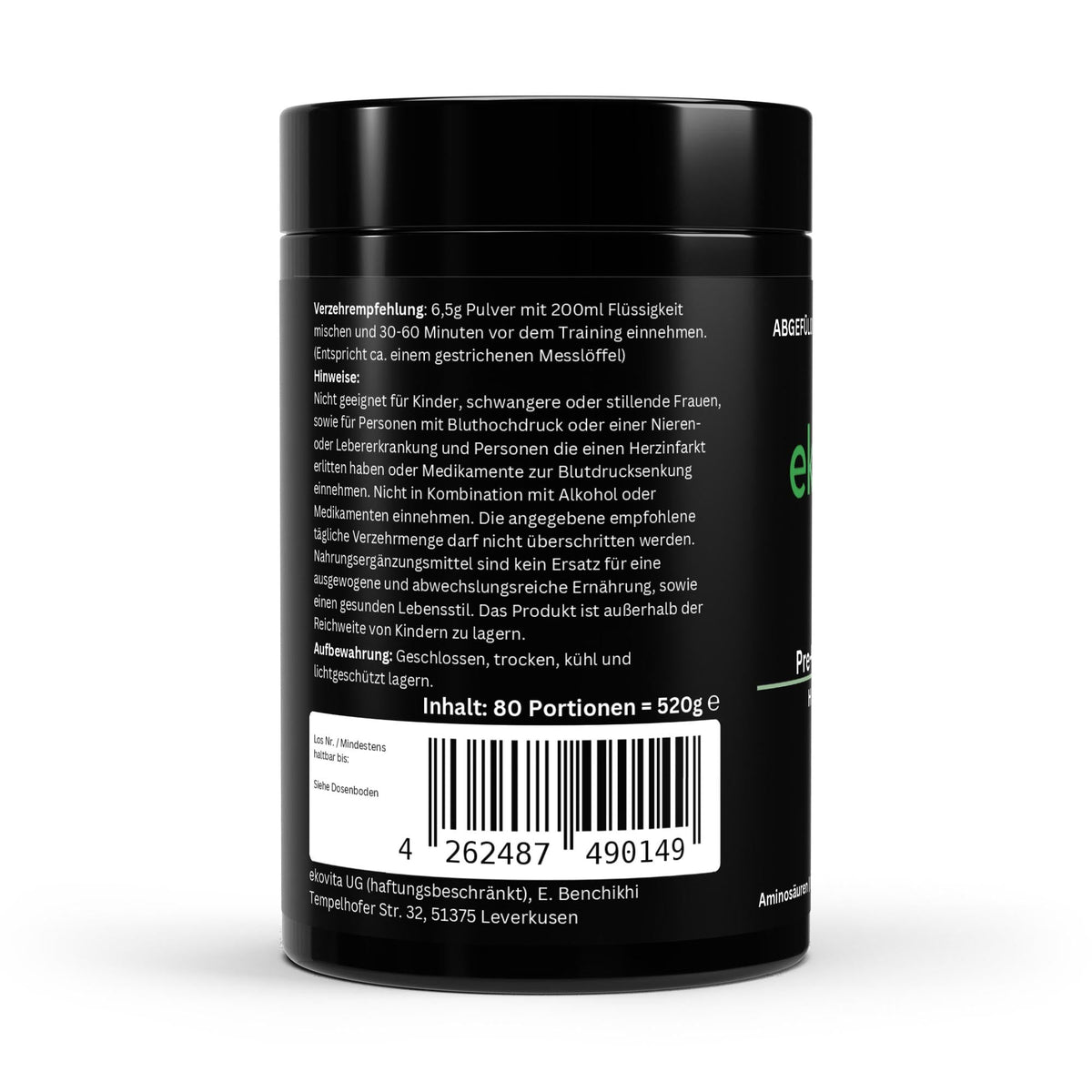 Hochdosierter Pre-Workout Booster Himbeere | ekovita Premium