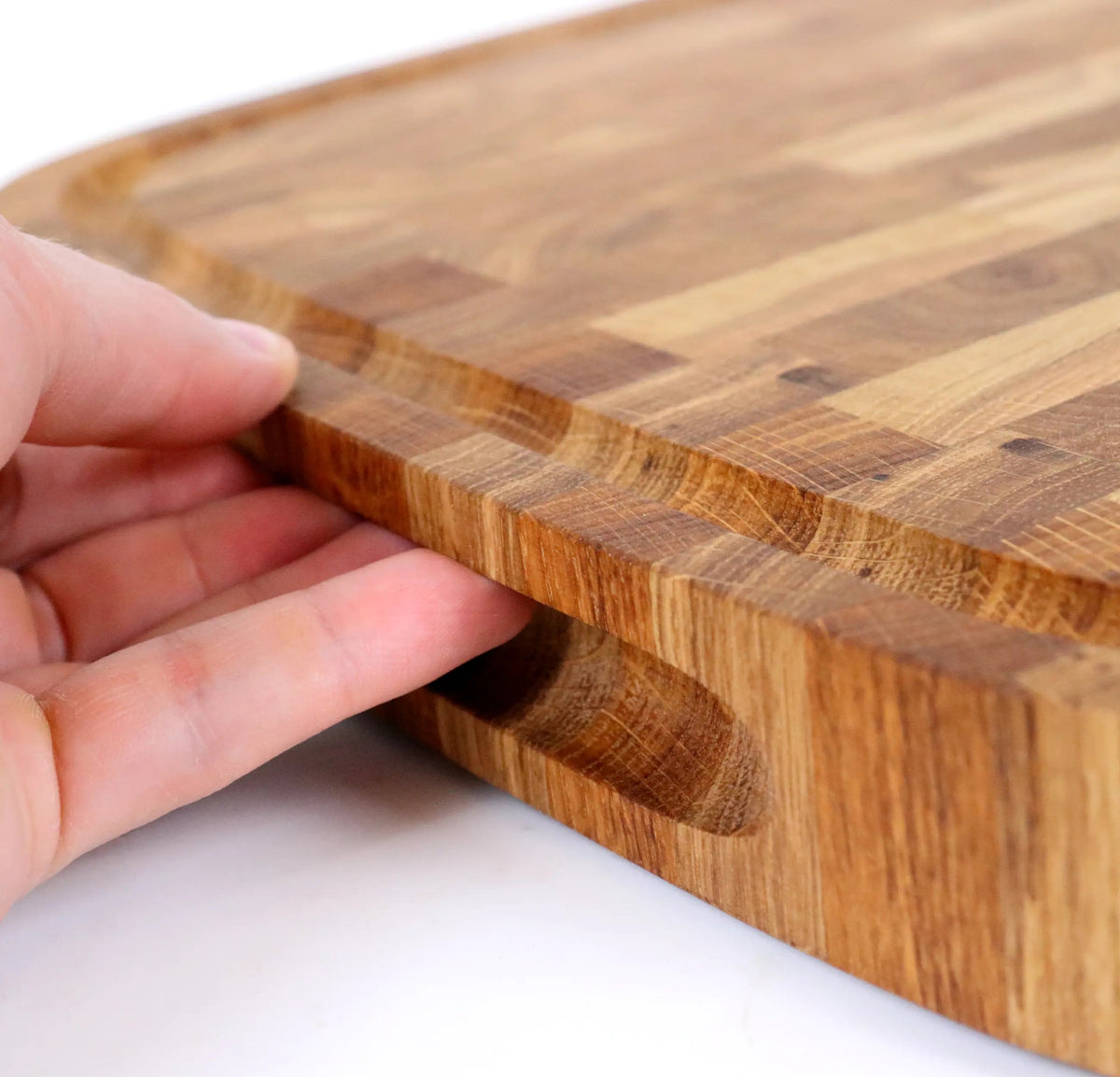 Großes Stirnholzbrett Eiche Oval 50x35x4cm – Massiver Hackblock mit Saftrille