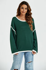 White Striped Oversized Jumper Top In Dark Green
