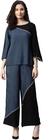 Women's Solid Rayon Top & Pants Co Ord Set in Munich