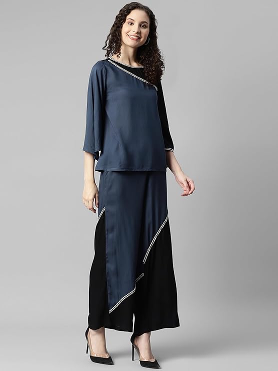 Women's Solid Rayon Top & Pants Co Ord Set in Munich