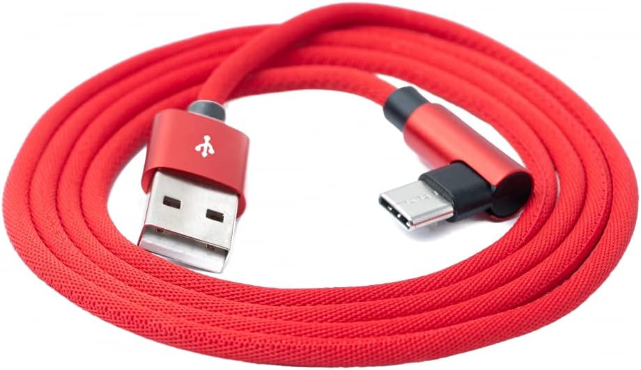 USB 3.1 Kabel 100 cm Typ C Stecker zu 2.0 A Stecker Winkel geflochten in Rot | System-S