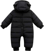 LSERVER Neugeborener Strampler Baby mit Kapuze Fleecever Dickter Jungen Schneeanzug Mädchen Warmer Daunen Overall Kinder Niedliche Winter Anzüge, Schwarz, 80 / 9-12 Monate