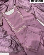 Handwork at Neck gotta Patti Pearl Dola Silk Kurta Dupatta Bottom Set