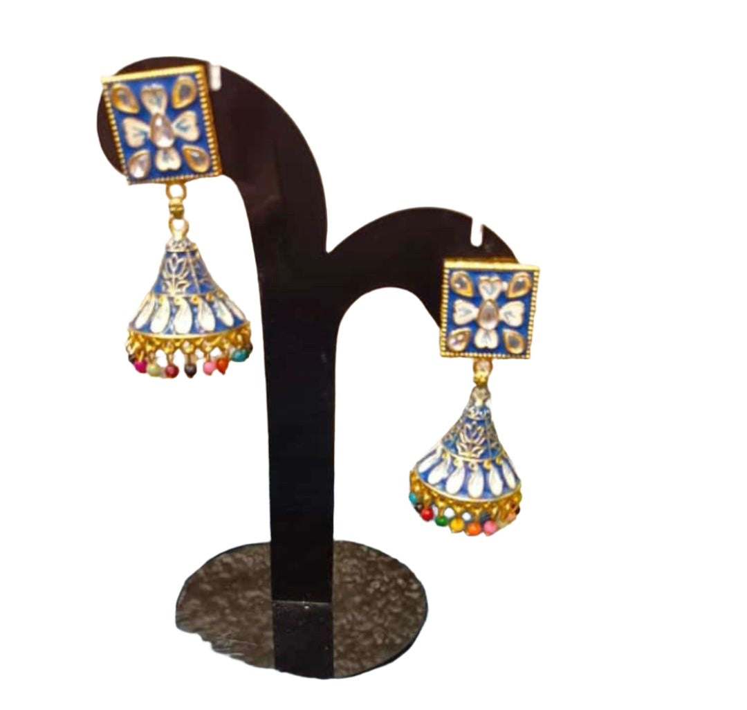 Jhumkas Meenakari Dome Kundan Earrings