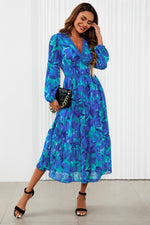 Floral Print Long Sleeve Maxi Dress In Blue