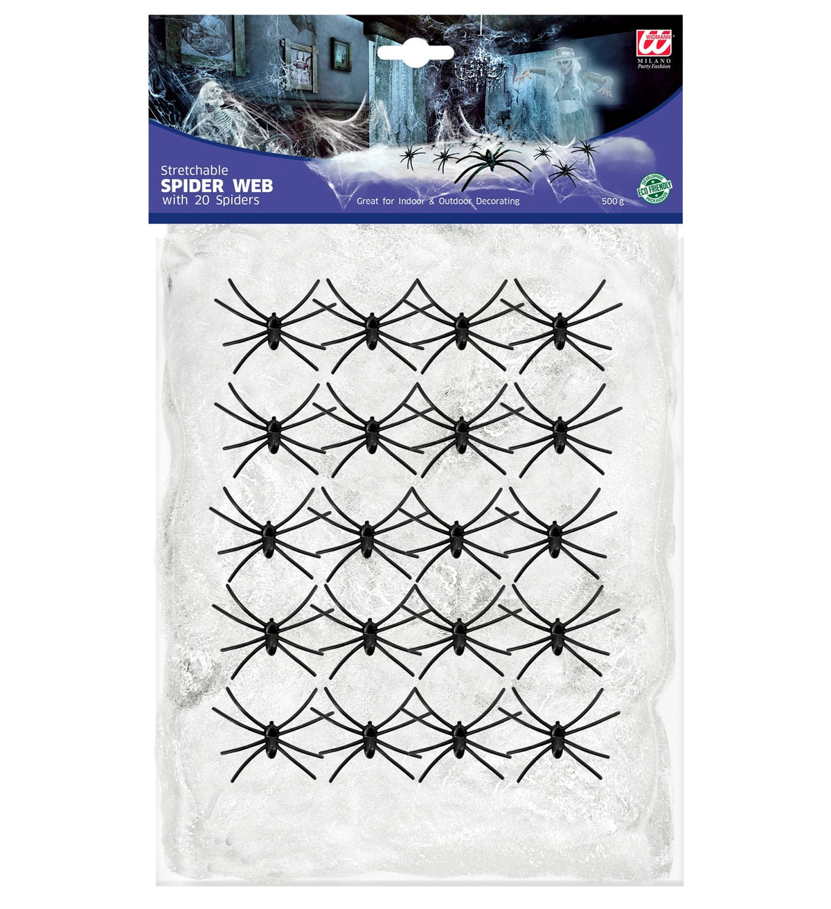 Halloween Spinnennetz Spinnweben mit 20 Spinnen | 500g