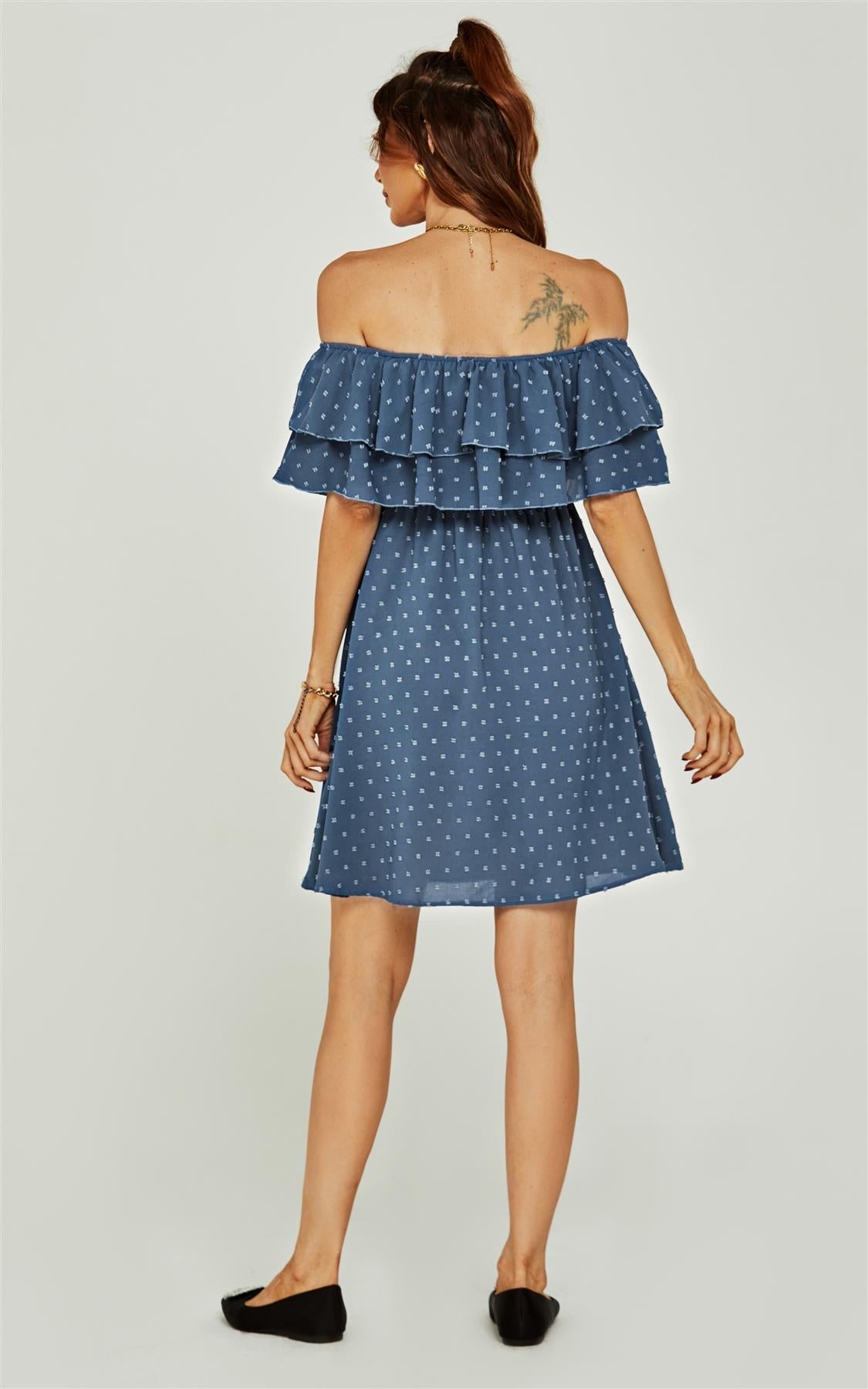 Bardot Frill Mini Dress In Blue