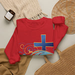 ESTID Unisex Crewneck Pullover | Blaues Kreuz & Wellen-Ornament
