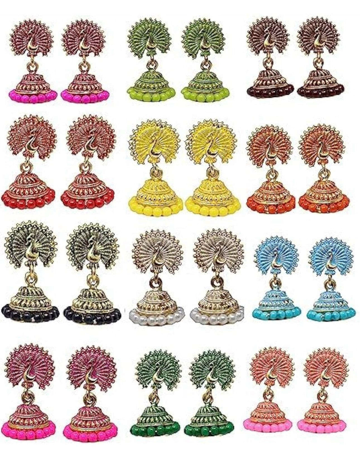 Women's Traditional Gold Ethnic Antique South Indian Round Pearl Moti Feather Peacock Jhumka Earrings