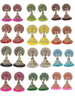 Women's Traditional Gold Ethnic Antique South Indian Round Pearl Moti Feather Peacock Jhumka Earrings
