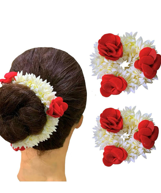 Hair Mogra Scented Rubber Band Flower Gajra Hair Accessories for Women Girls (35 GM) (White) (Free Size (30 GM)