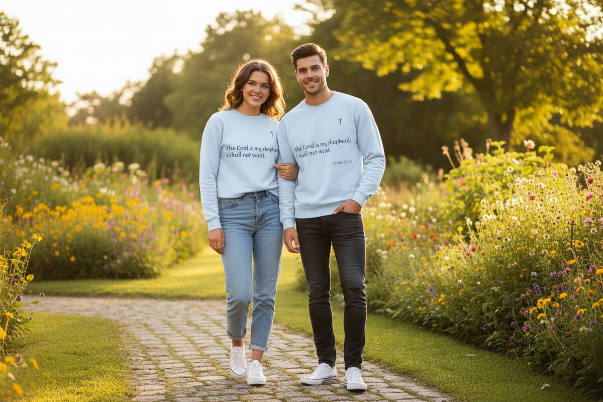 Unisex Heavy Blend Sweatshirt mit Psalm 23 & markantem Backprint