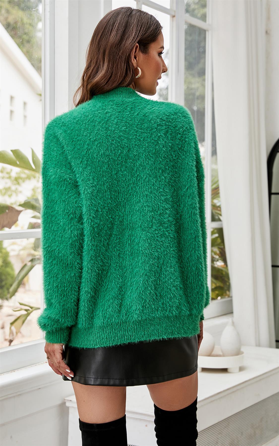 Relaxed Soft Comfy Jumper Top In Green