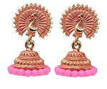 Women's Traditional Gold Ethnic Antique South Indian Round Pearl Moti Feather Peacock Jhumka Earrings