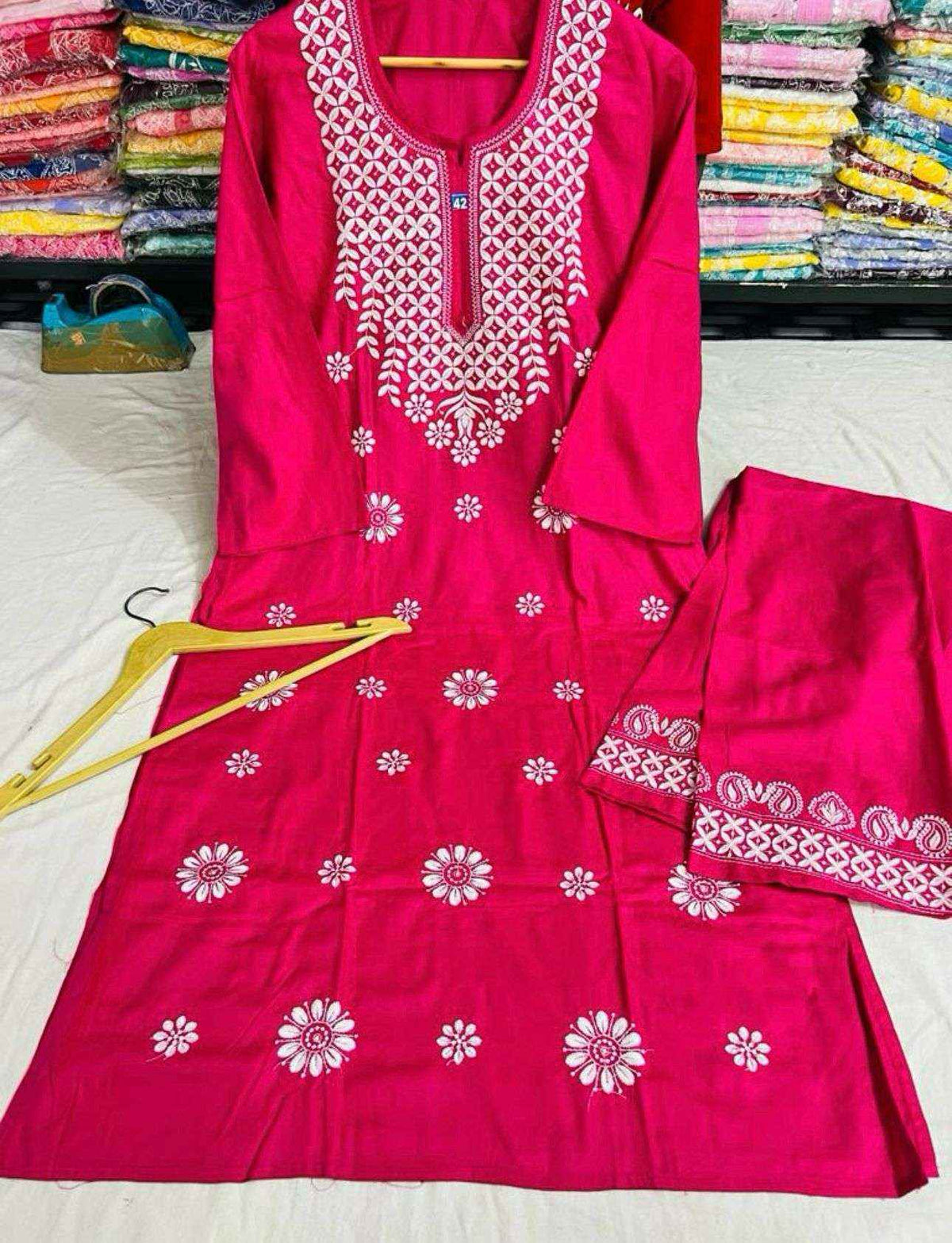 Chikankari Kurta With Palazzos Embroidered Regular