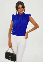 Frill Trim Sleeve High Neck Blouse Top In Royal Blue Namma Markt
