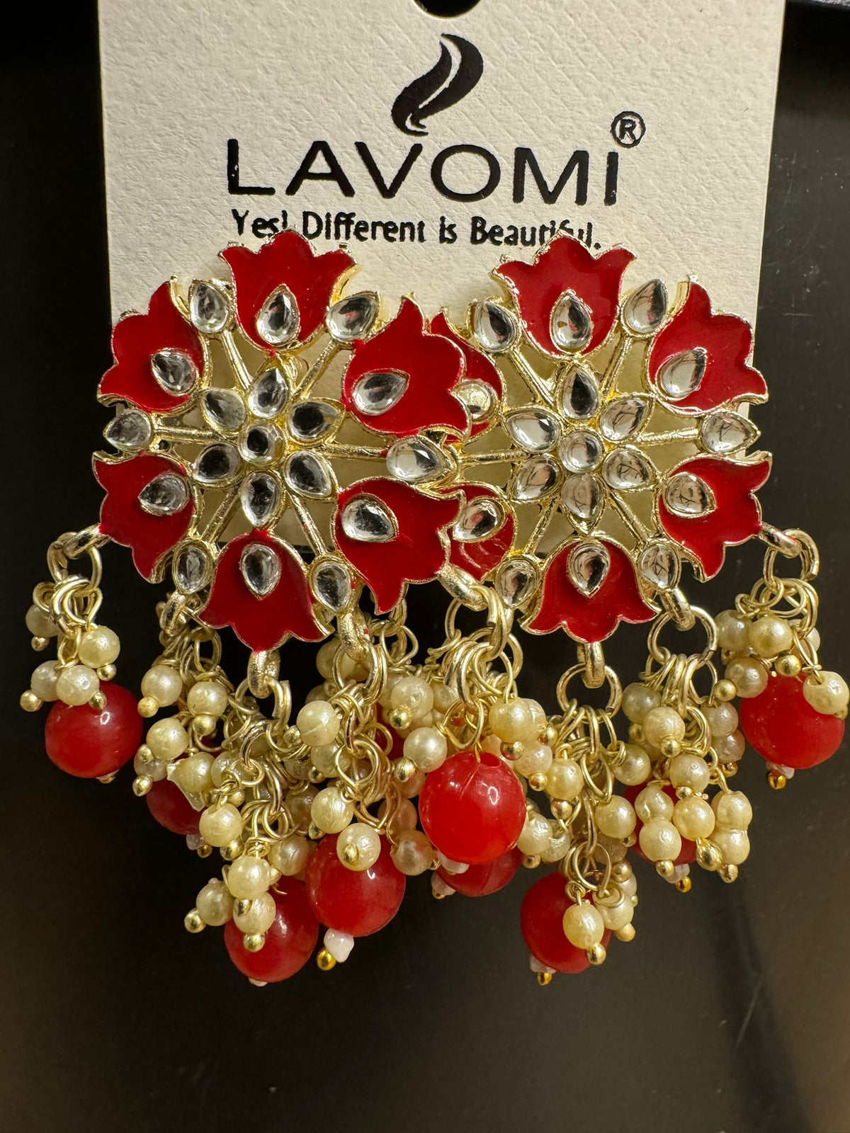 Earring with Meenakari For Women Floral Gold Plated Pearl Metal Drops & Danglers