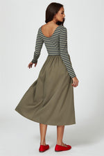 Long Sleeve Stripe Midi Dress In Olive