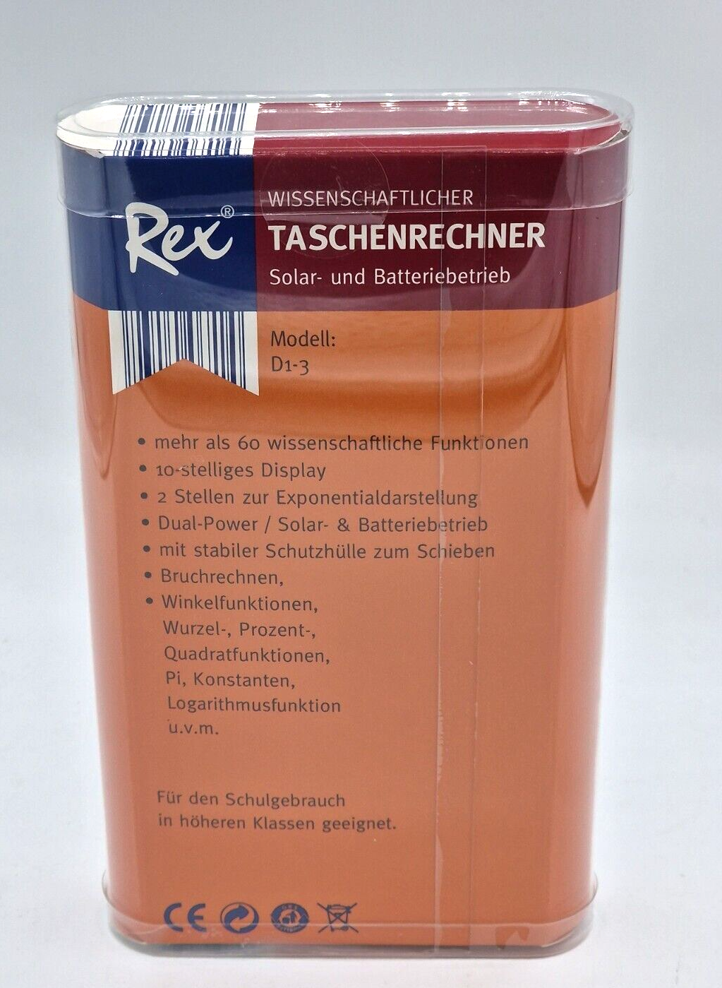 Rex Taschenrechner wissenschaftlich Solar Batterie Schulrechner Uni rot A-09