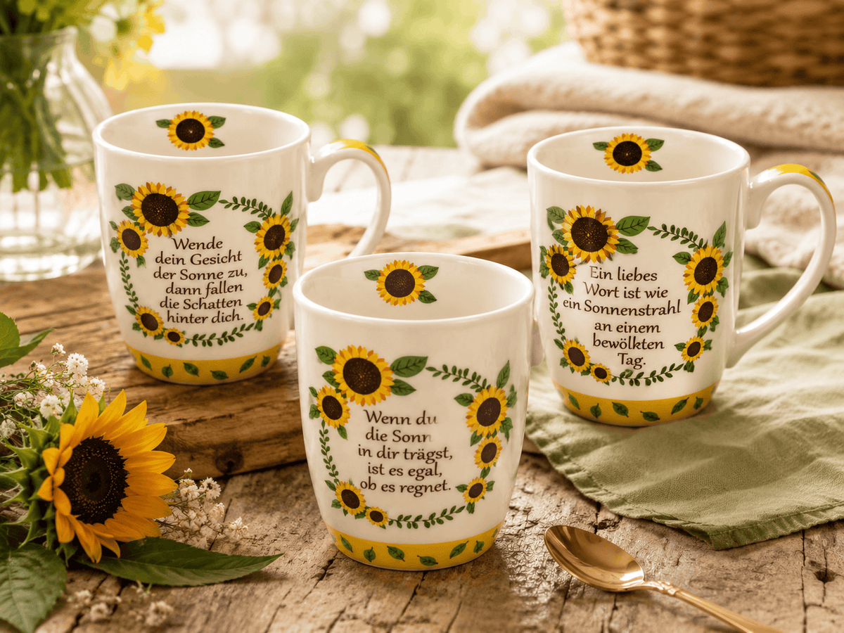 Tassen Sonnenblumen 3er Set Sprüche Modern Geschenk Tassenset Kaffee Namma Markt