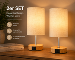 Nachttischlampe 2er Set Touch dimmbar USB A+C Holz LED Lampe HO-A34