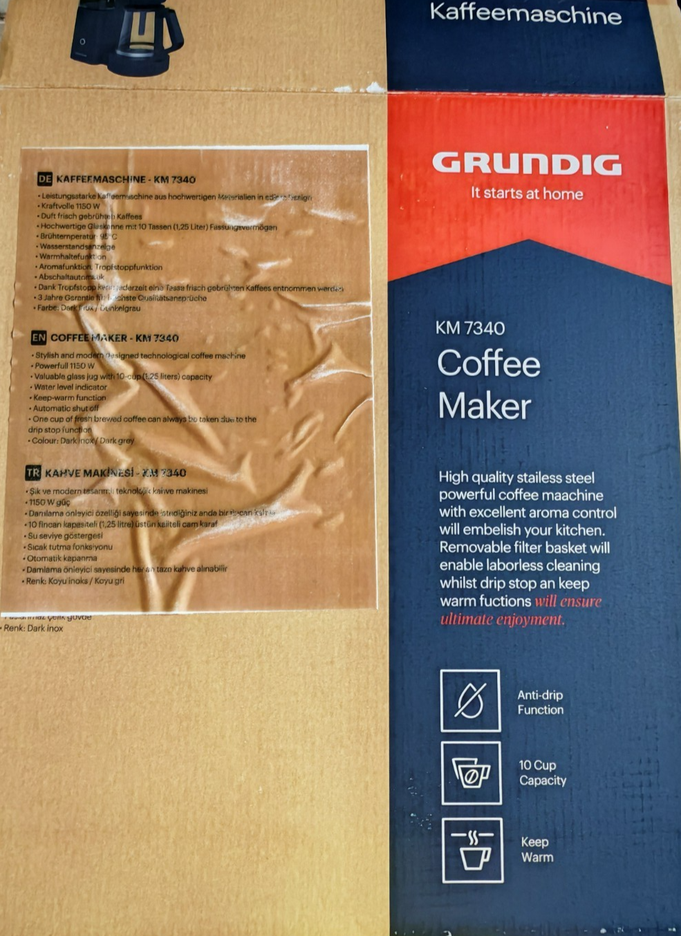 GRUNDIG KM7340 Filterkaffeemaschine 1,25L 10 Tassen 1150W Aromawahl C04