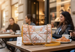 Milano Schultertasche Webmaterial mit echt Leder VM Logo