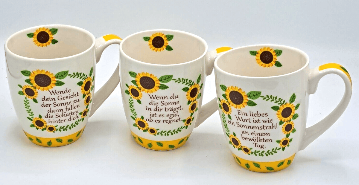 Tassen Sonnenblumen 3er Set Sprüche Modern Geschenk Tassenset Kaffee Namma Markt