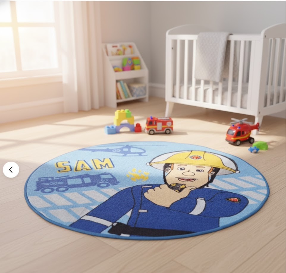 Feuerwehrmann Sam Teppich rund 90 cm Kinderteppich Kinderzimmer D8