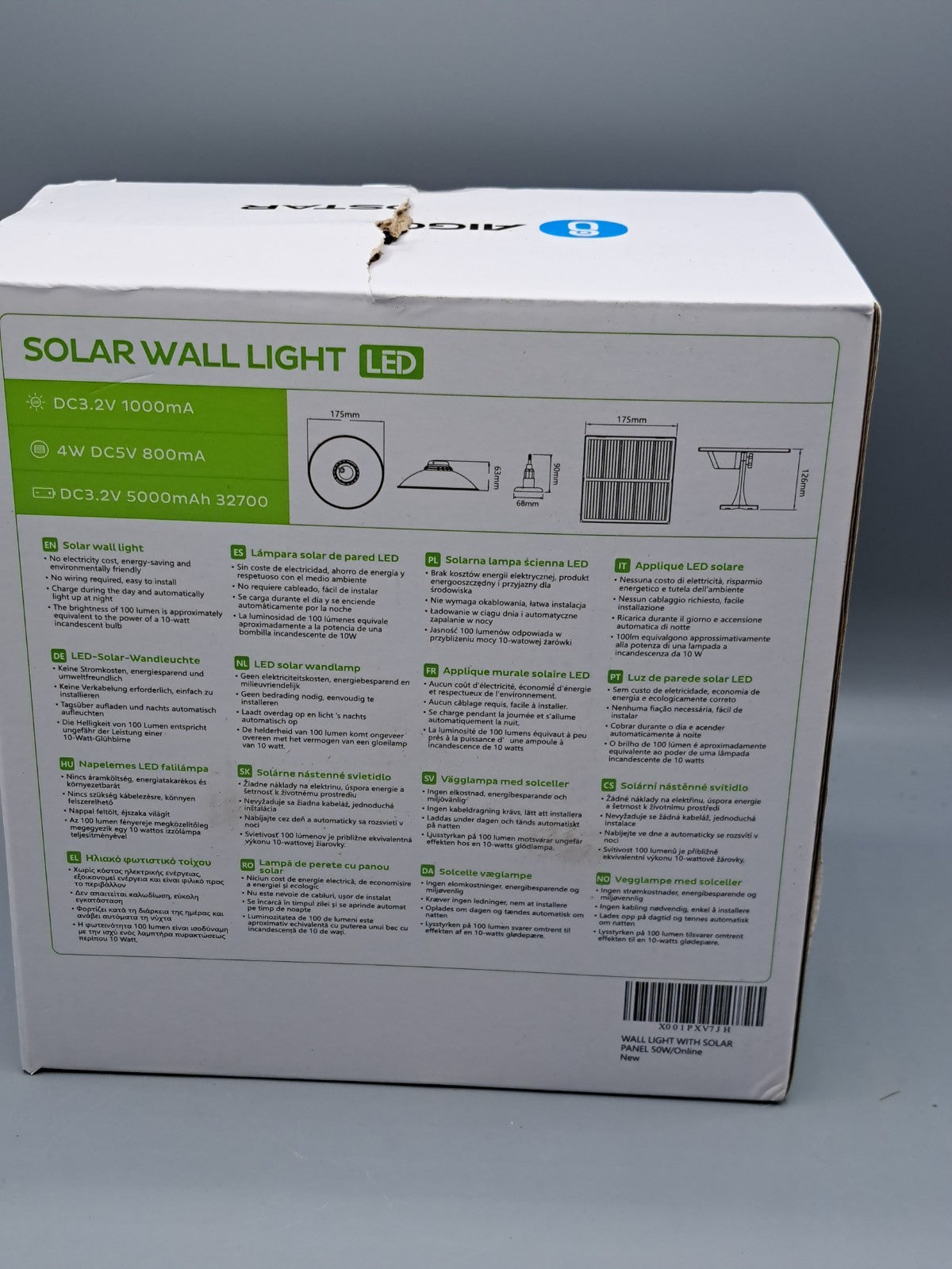 Aigostar Solar LED Wall Light 500 Lumen, 50W