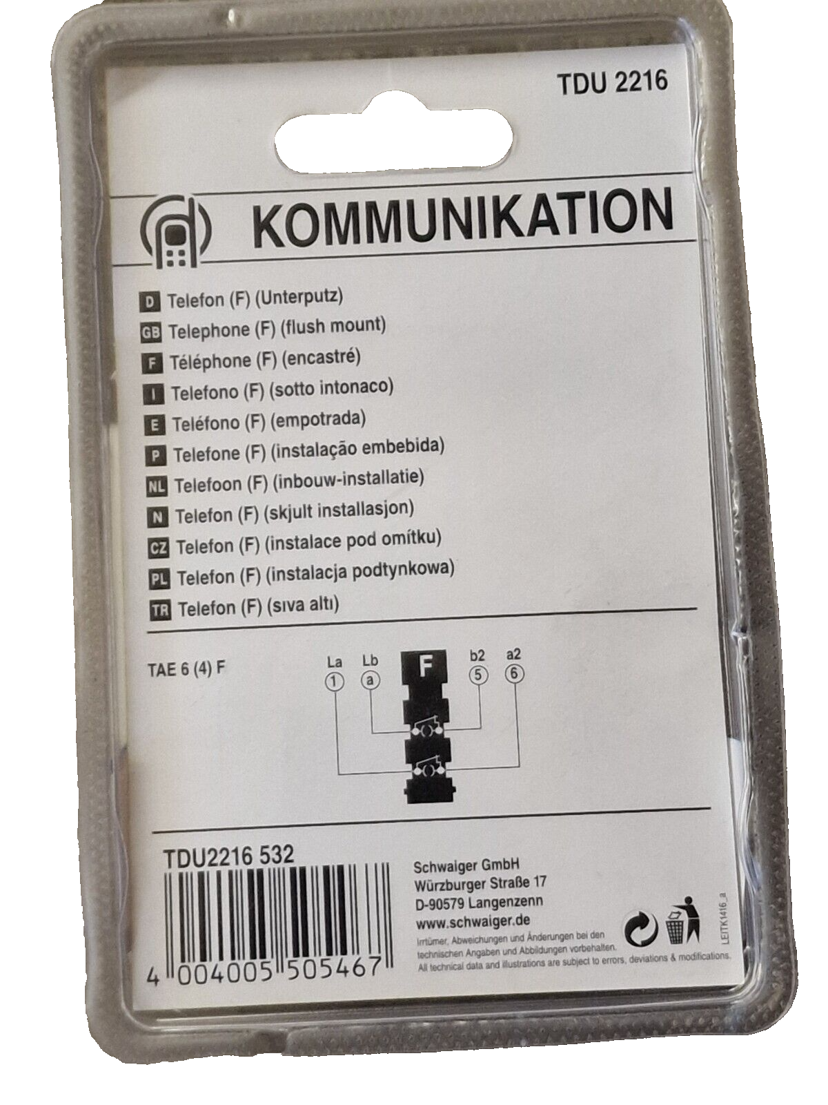 Schwaiger TDU 2216 Anschlussdose TAE 6 (4) F
