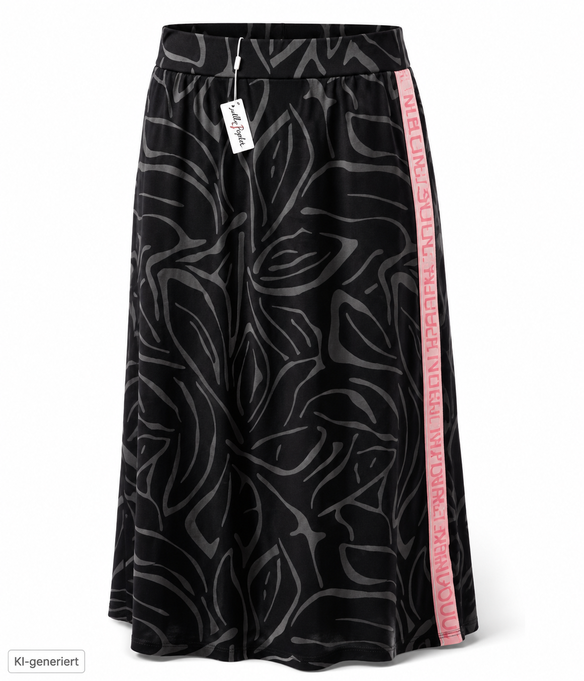 Lyla Damen Sommerrock Gr. 48 Schwarz Allover Druck Dehnbund Maxirock Lang