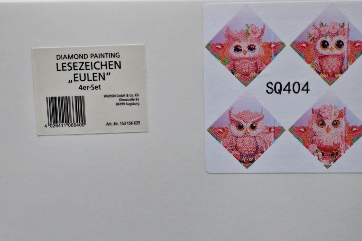 Diamond Painting Lesezeichen Eulen 4er set D10